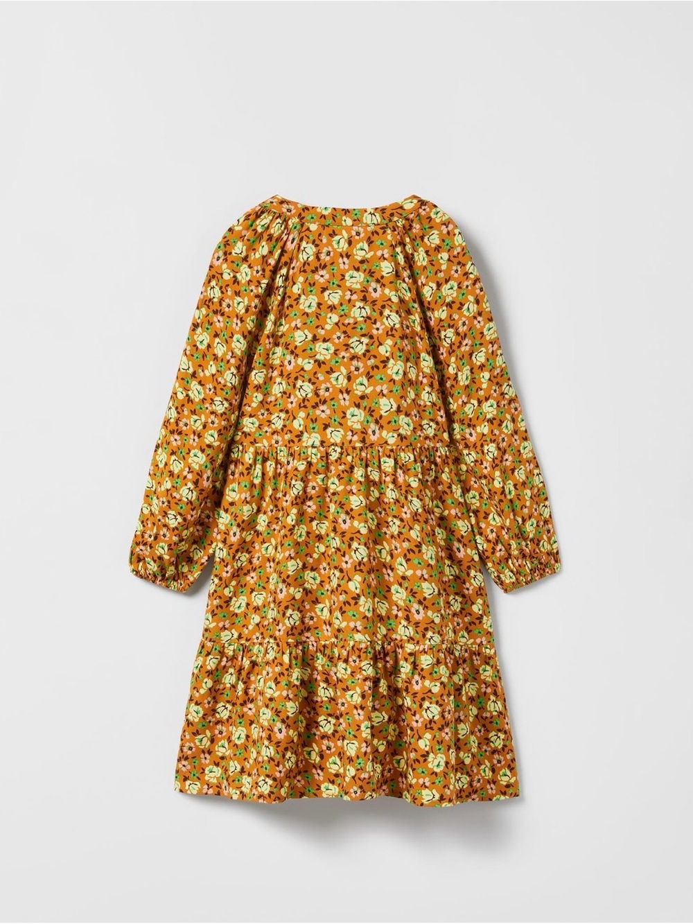 Zara Girls' Floral Tiered Long-Sleeve Dress